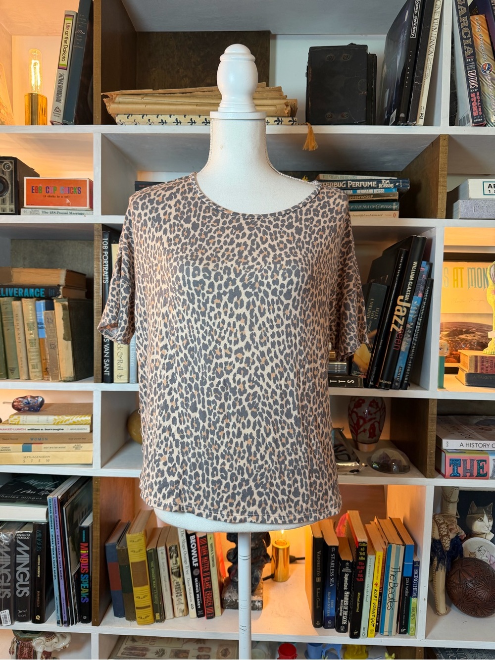 Leopard Print Short Sleeve Top - Neutral Taupe